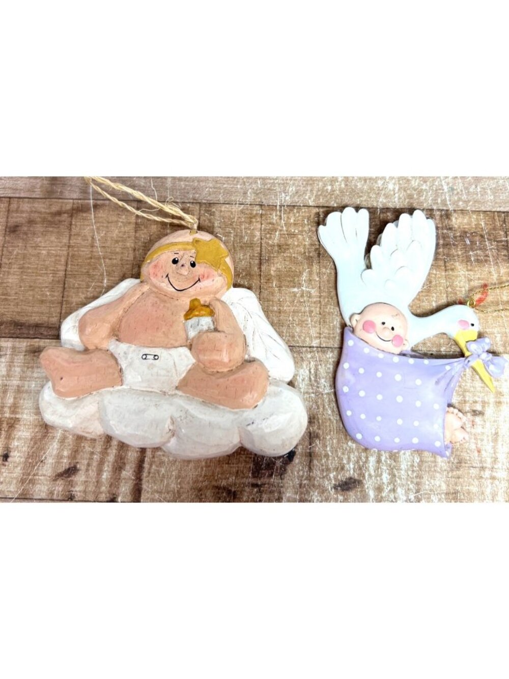 Baby Angel & Stork Christmas Ornaments Handcrafted
